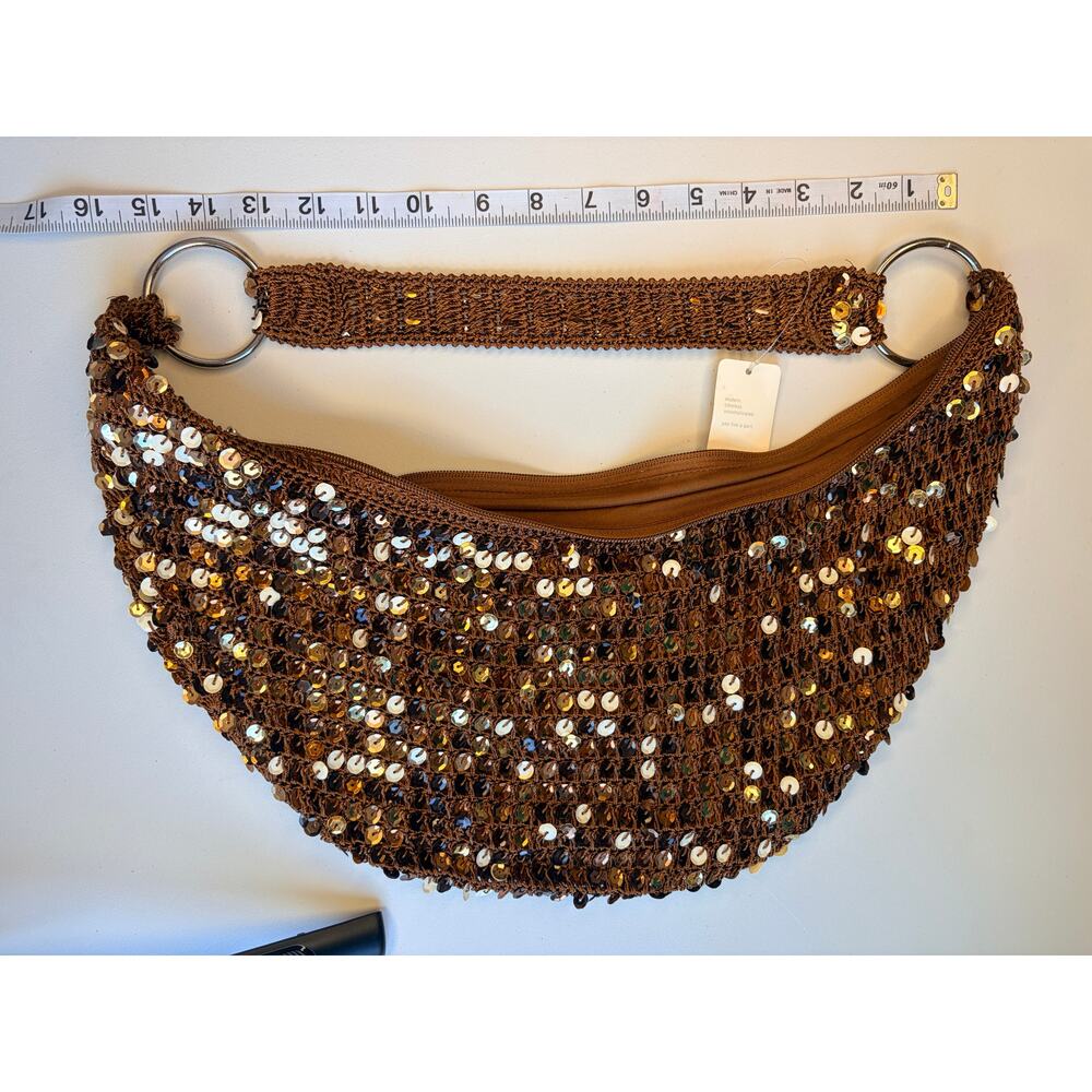 Apt. 9 Brown Sequin Hobo Bag Silver Rings Y2K - Picture 5 of 6